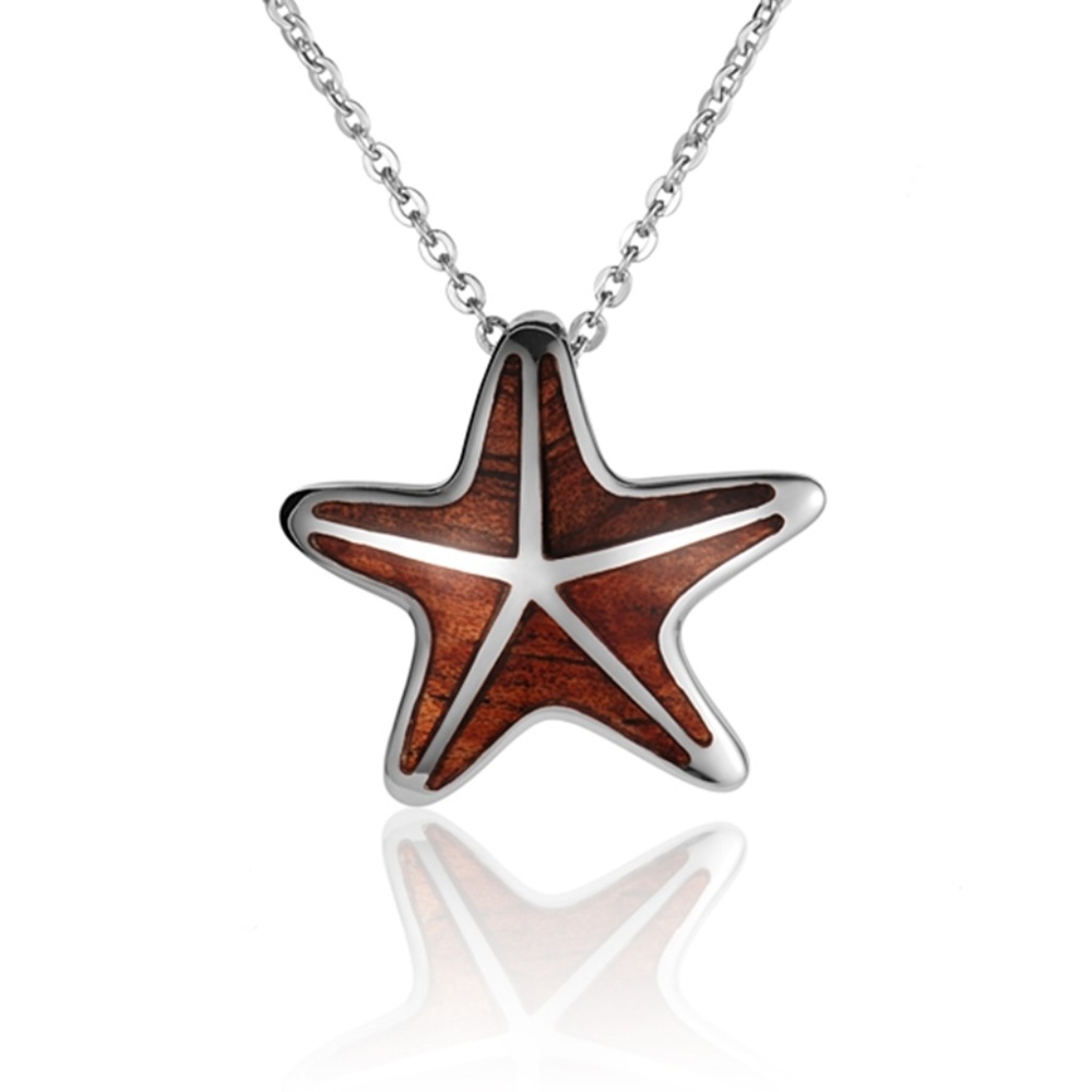 Sterling Silver Koa Wood Cushion Starfish Pendant